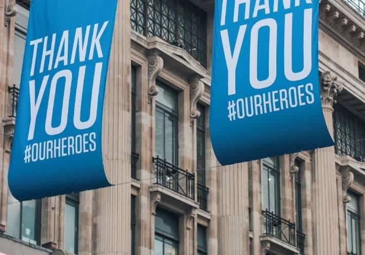 Thank You NHS Banner on Oxford Street